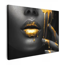 LEINWANDBILD Frau - Schwarz - Gold - Gesicht - Lippen Wandbild 40x30 cm
