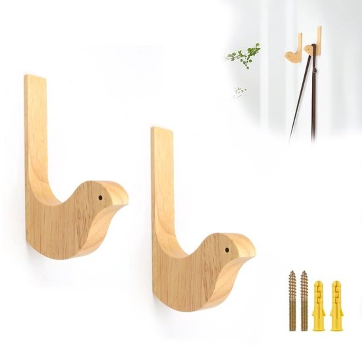 Dailygoods - Set van 2 houten wandhaken in vogelvorm - Retro stijl