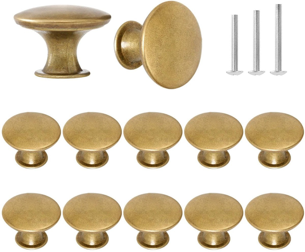 Dailygoods 12x Vintage gele kastknoppen, antieke messing dressoirgrepen 30 mm voor keukenkastjes