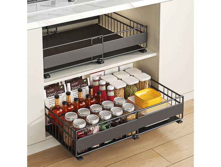 Support de rangement pour armoire de cuisine, rétractable, sans poinçon, type tiroir, Pot, bol d'assaisonnement et plat, panier coulissant sous l'évier