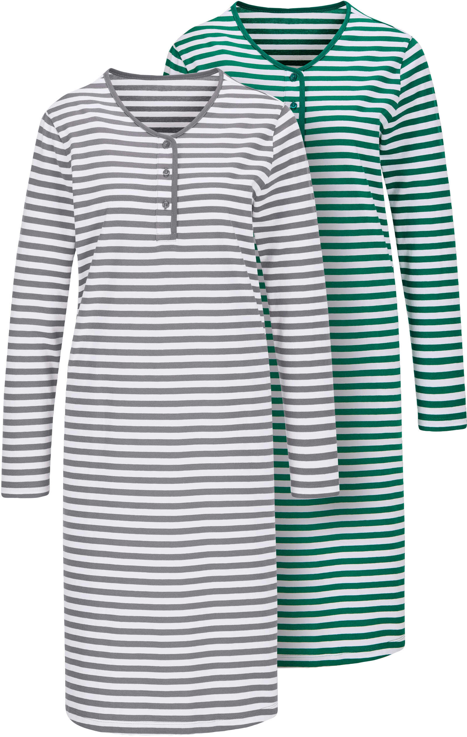 Pyjama WITT "Nachthemden Nachthemden 2 Stück", Damen, Gr. 40/42, grün, weiß, steingrau, weiß, Basic, Rundhals, Homewear-Sets Pyjama