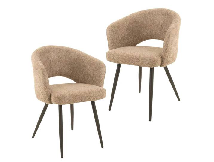 Lot de 2 fauteuils de table dossier arrondi en tissu bouclettes beige