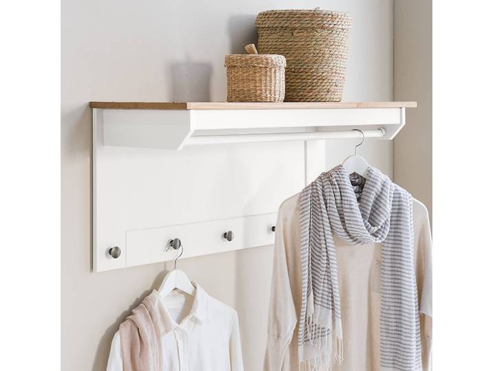 Porte-manteau mural II 90 x 42 x 35cm Blanc/Pin