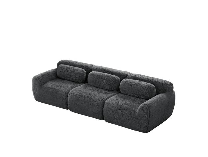 Meubles Cosy Sofa Modulares 3-Sitzer, keine Montage erforderlich, Webpelz-Bezug, Grau, 104x73x291 cm, Wohnzimmer, Sofas & Couches, Sofas