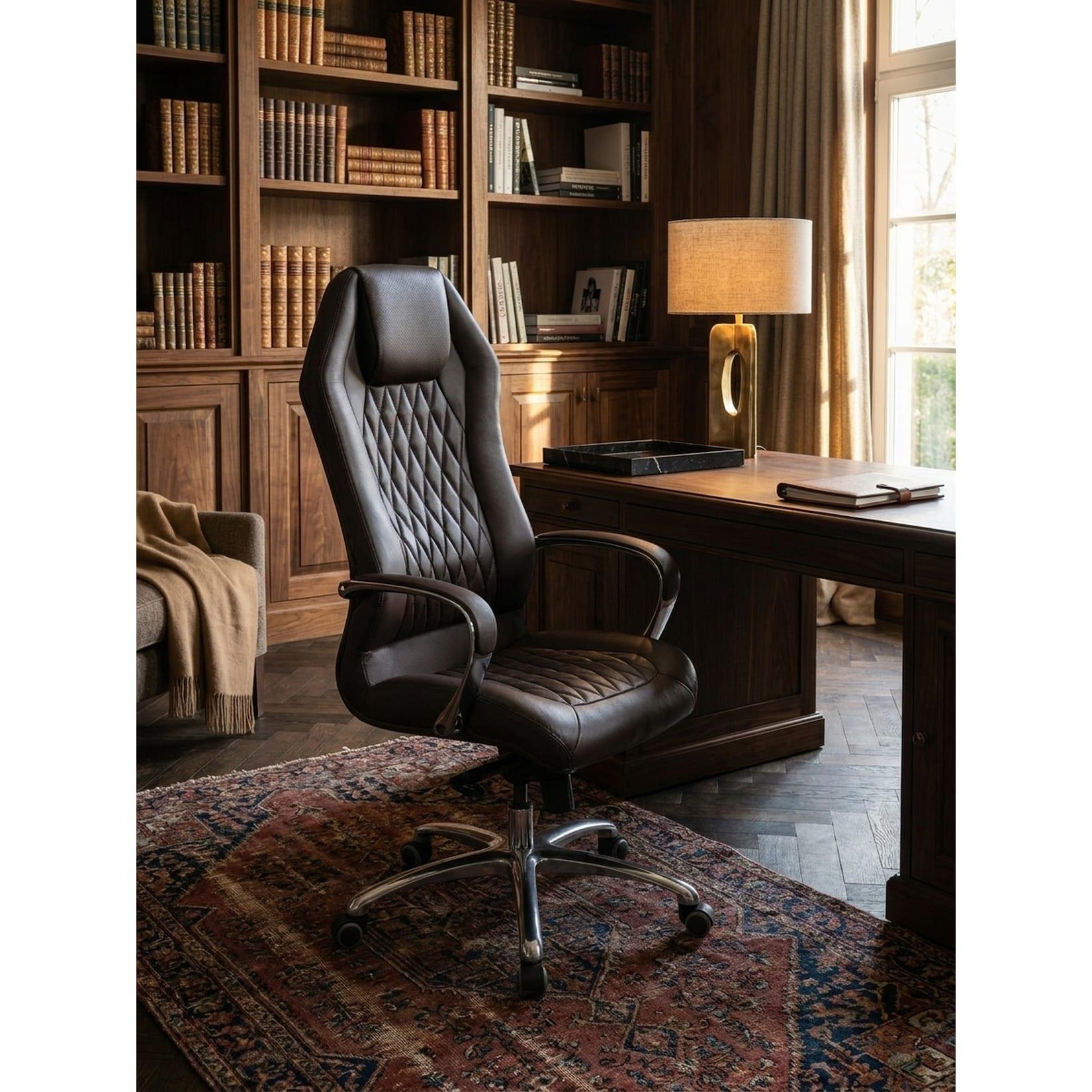 Bürostuhl Echtleder mit hoher Rückenlehne und Kopfstütze MONTEREY, Braun 70x67x136 cm