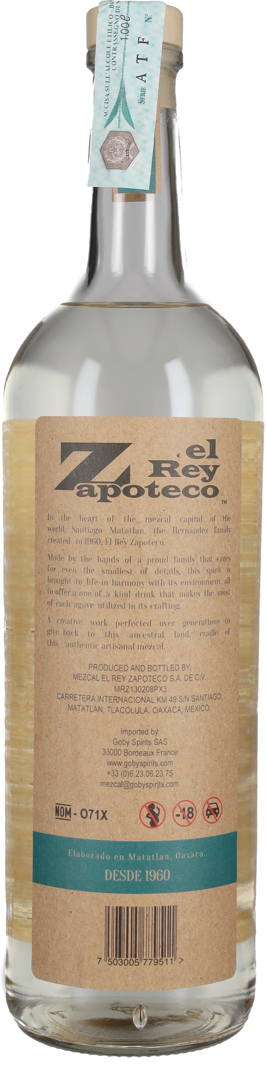 Rey Zapoteco Mezcal Artesanal Joven Espadin 100cl