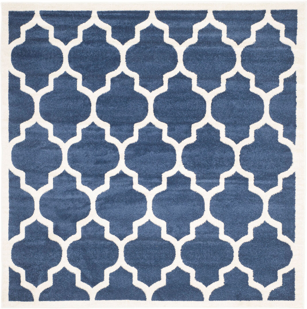 Canora Grey Maribel Geometric Area Rug Navy Ivory Square 213 cm
