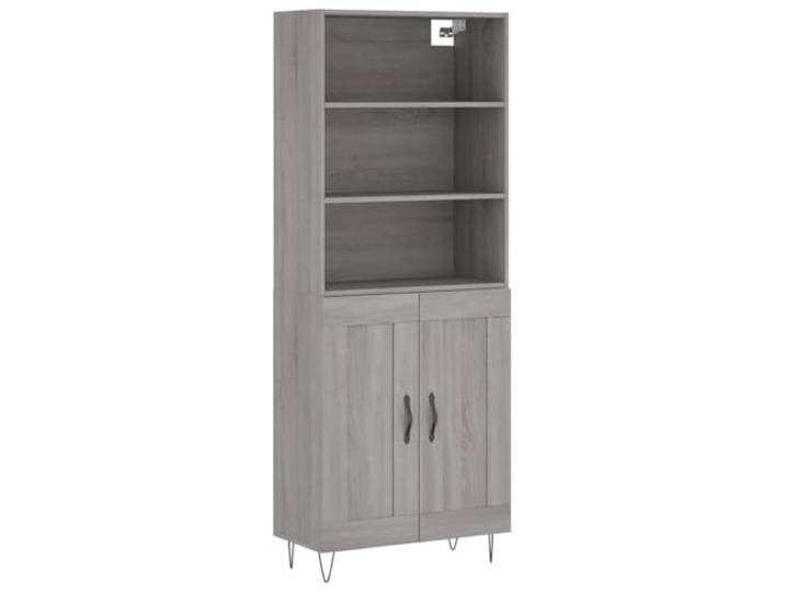 GHVBNMF Highboard Grau Sonoma 69,5x34x180 cm Holzwerkstoff Eleganter Wohnzimmerschrank mit Türen und Metallfüßen bietet viel Stauraum für alltägliche Gegenstände.