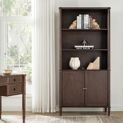 "HULALA HOME Derk Transitional 76""H Solid Wood Storage Cabinet Bookcase with Cable Management and Solid Wood Legs"