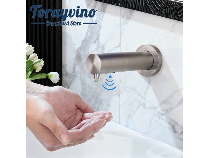 Torayvino 500ML capteur distributeur de savon automatique cuisine et salle de bain distributeur de savon liquide Lotion en acier inoxydable mural