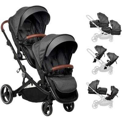 Zwillings-Kombikinderwagen BABYGO "Twinner Set, Grey melange", Kinder, grau (grau melange), Aluminium, Polyester, Kinderwagen, inkl. 2 Regenhauben, Wickeltasche