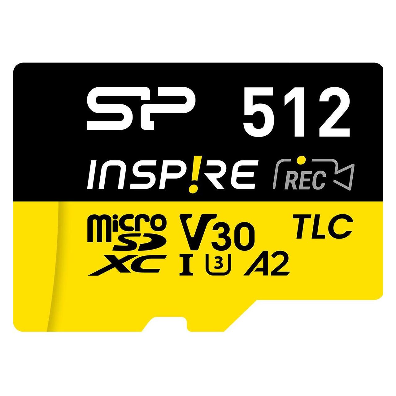 Silicon Power Speicherkarten Inspire 512GB, DDR200, W/A, CL10, V30, A2, TF SDXC UHS-IU3 (512 GB, microSDXC, U3, UHS-I) (SP512GBSTXLA2V1NSP)