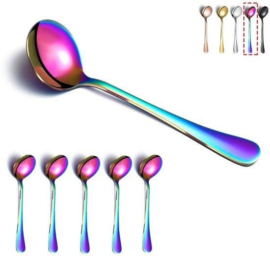 Benza 6-delige set roestvrijstalen soeplepels met regenboogdesign en titaniumcoating