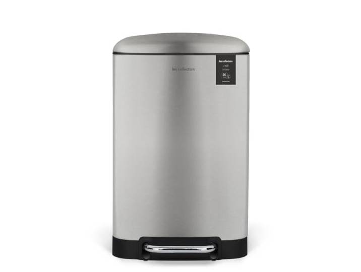 Les Collectors Mülleimer N°512, 20 L, passend für 20–50-Liter-Säcke, Küchen-Tretabfalleimer Edelstahl, Fassungsvermögen, herausnehmbarer Inneneimer, elegantes Design, Silber