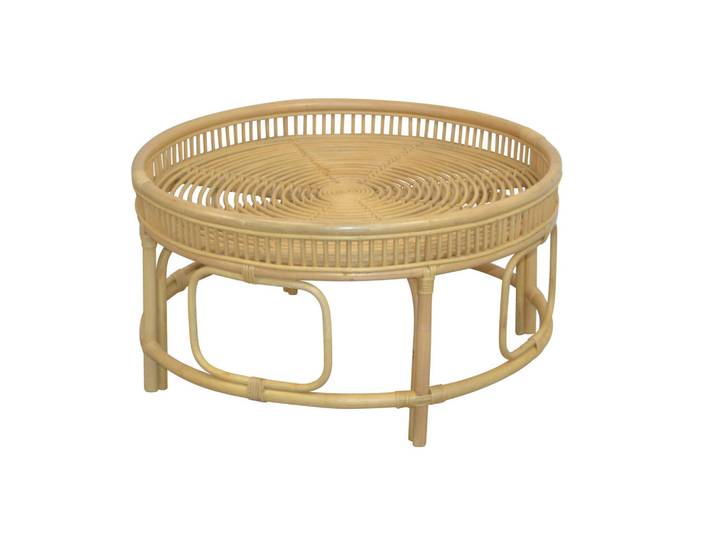 Mid.you Couchtisch, Beige, Holz, Rattan, massiv, Uni, rund, rund, 75x41x75 cm, Holzmöbel, Holztische, Couchtische Holz