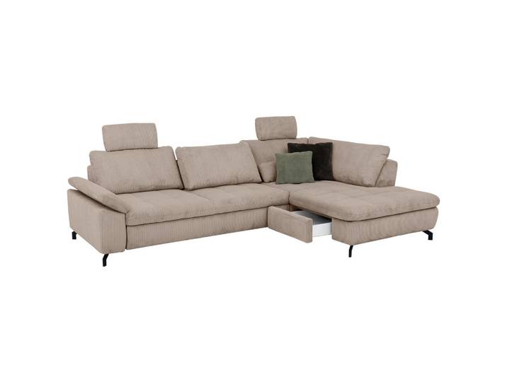 Beldomo Style Ecksofa Sense, Hellbraun, Metall, 3-Sitzer, Ottomane rechts, Eckteil, L-Form, 291x197 cm, Goldenes M, Typenauswahl, Fußauswahl, Stoffauswahl, seitenverkehrt erhältlich, individuell planbar, Wohnzimmer, Sofas & Couches, Wohnlandschaften, Ecksofas