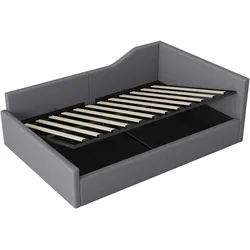 OKWISH Tagesbett Stoff Grau 140x200 cm mit Stauraum, MDF- und Sperrholzrahmen