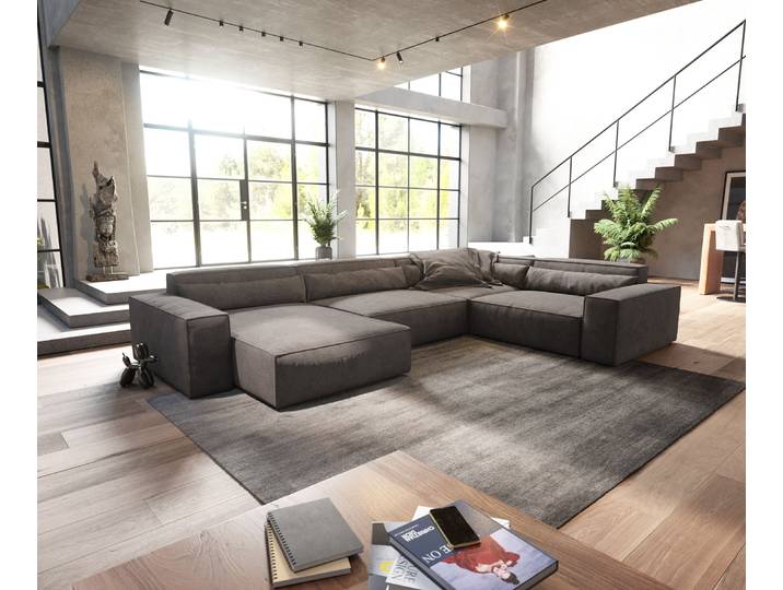 Wohnlandschaft Sirpio XL 360x260 cm Mikrofaser Khakibraun Recamiere variabel, Wohnlandschaften