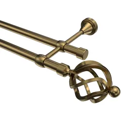 GARDINENSTANGE Primus Paolo 200 cm, 2-läufig (ohne Ringe), 16 mm Ø Messing Antik