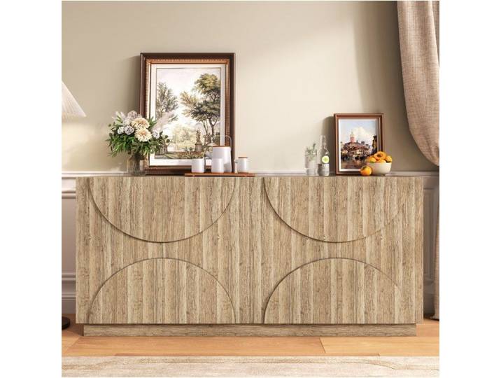 MEULVA Buffet bas 160 cm bois effet naturel 2 portes étagères réglables style scandinave