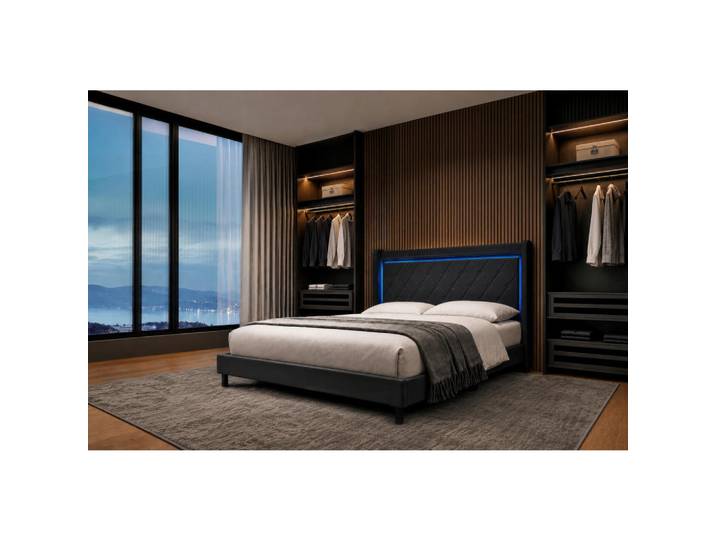 Boxxx Polsterbett, Dunkelgrau, Metall, Pappel, Sperrholz, Höhe ca. 30 cm, 140x200 cm, Beleuchtung, Schlafzimmer, Betten, Polsterbetten