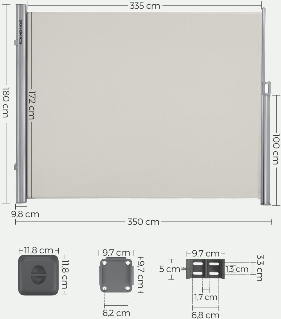 SONGMICS Store latéral aluminium rétractable brise-vue pour balcon gris Beige 350x180cm