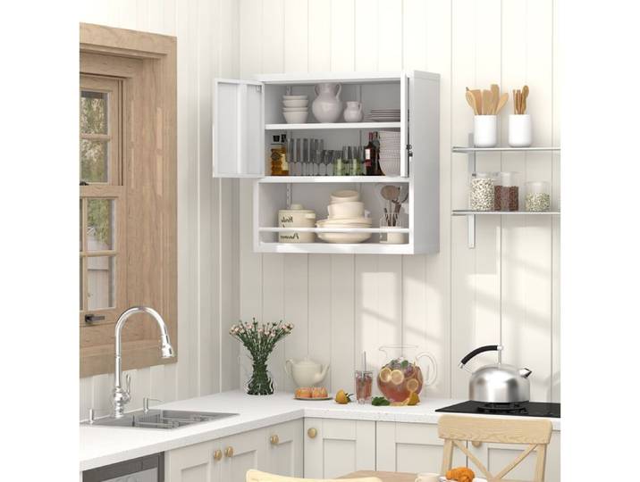 VUENOR Meuble haut mural en métal 76 2 x 30 5 x 78 cm blanc – 2 portes verrouillable