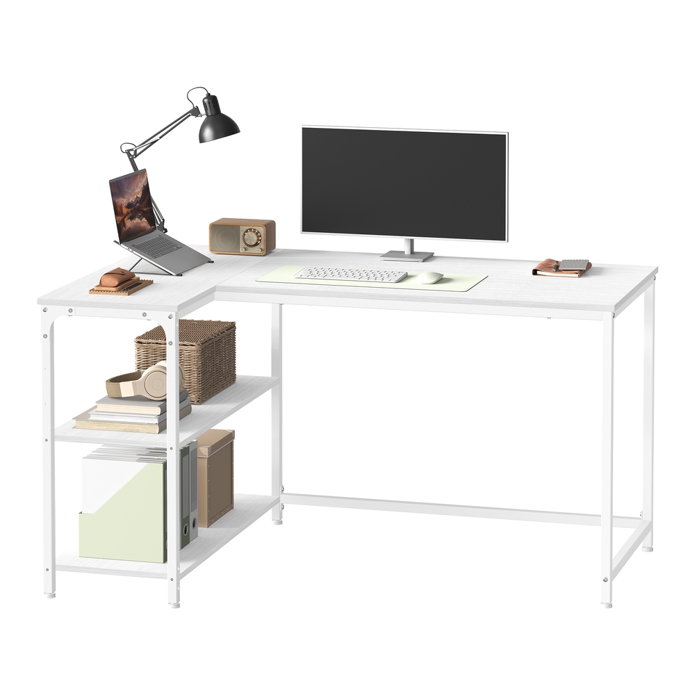 VASAGLE Schreibtisch mit Stauraum, L-Form Computertisch, höhenverstellbare Ablage LWDB35136WF01