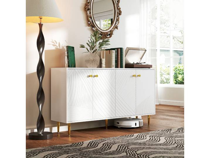 HOMCOM Buffet Blanc 140cm avec Étagères et Placards