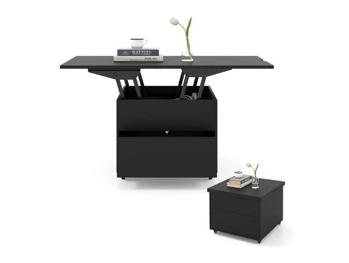 COSTWAY Couchtisch umwandelbar höhenverstellbar mit Schublade, Rollen, Stauraum