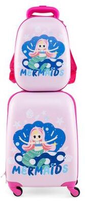 Costway 2 Pieces Kids Carry-on Luggage Set with 12 Inch Backpack-Navy