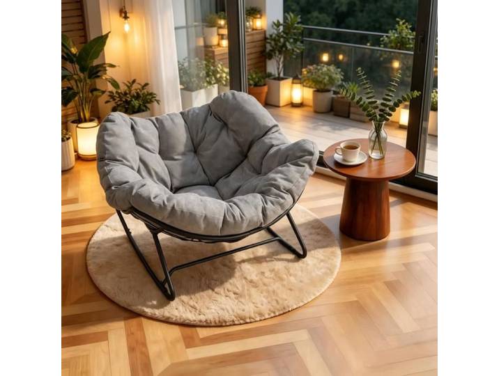 Zitty Fauteuil à Bascule Œuf Salon Chaise Relax Demi-Cercle Métal et Chenille 91x102.5x77cm