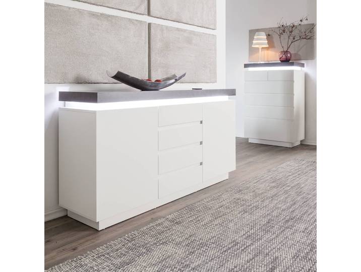 Enfilade I 150 x 81 x 40cm Blanc/Blanc/Imitation béton