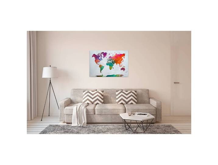Impression sur toile Global Map Polyester PVC / Épicéa Multicolore 90 x 60cm