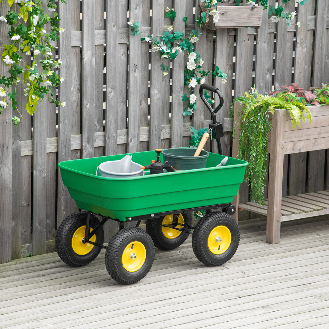 Dakota Fields Outsunny 125 Litre Large Garden Cart Heavy Duty 4 Wheel Trolley Dump, Green Green 102cm H X 118cm W X 58cm D;118