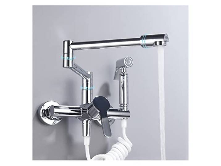 Küchenarmatur, Klappbarer Wasserhahn mit Messing-Topffüller und Seitensprüher, Küchenarmatur Schwenkarm Doppelfunktionsgelenk(Chrome faucet)