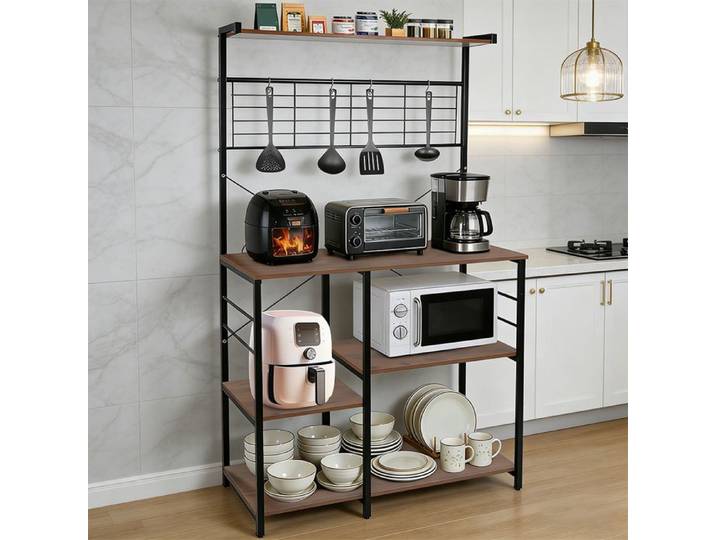 YIYI. ÉTAGÈRE DE RANGEMENT AUTOPORTANTE POUR ÎLOT DE CUISINE 90*40*168CM MARRON + BLANC