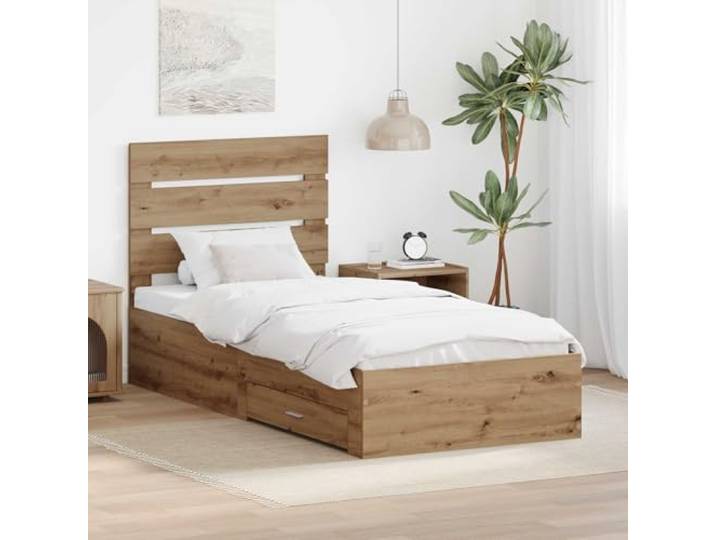 RJPLMFV Bettgestell, Eiche, handgefertigt, 90 x 190 cm, Holz Mit Aufbewahrungsschubladen, integriertem Kopfteil, modernes Design, pflegeleicht