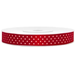 Satin Geschenkband rot weiße Punkte 25m 12mm breit gepunktet