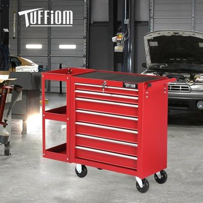 7-Drawer Rolling Tool Chest Tool Storage Side Cabinet with Side Shelves Wheels