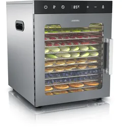 Arendo Dörrautomat aus Edelstahl, 800 W, 12 Etagen, Temperaturwahl 30 bis 90 °C, Timer und Umluft für Obst, Gemüse und Fleisch