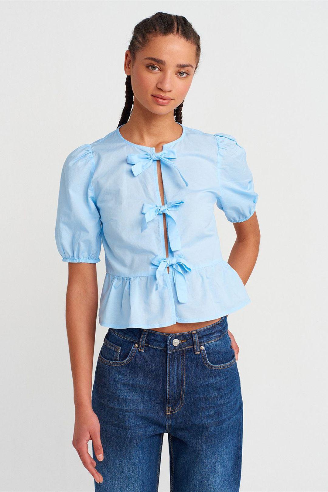 Damen Cropped Bluse mit Schleifendetail