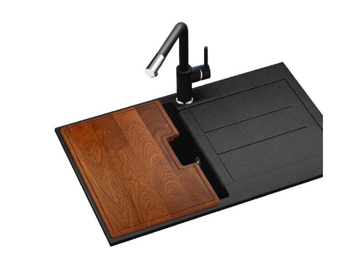 GURARI Küchenspüle Küchenspüle SQT 101 -601 AW+SQT-472.320 Einbau Granitspüle, (2 St), Einbau Granitspüle Schwarz, inkl. Siphon+SCHNEIDEBRETT