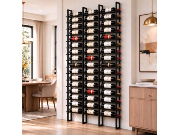 Weinregal Wand Metall, Modern Wandhalter Schwarz Flaschenregal, 16 Schichten 48 Flaschen Wand hängenden Weinflasche Regal, für kommerzielle Restaurants Speisekammer Bar Weinkeller (black, 48 Flaschen)