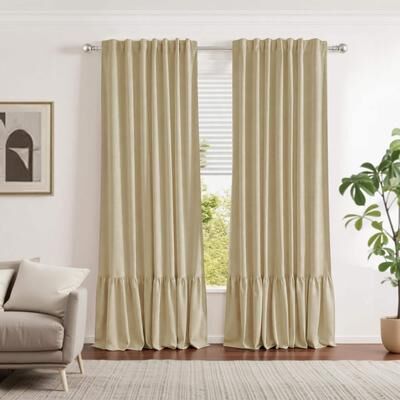 Awesome Home Blackout Recycled Cotton Ruffle Curtain Pair