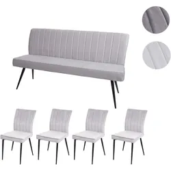 Esszimmer-Set HWC-K16, 4er-Set Stuhl+Sitzbank Esszimmergruppe Sitzgruppe Esszimmergarnitur, Samt Metall ~ hellgrau