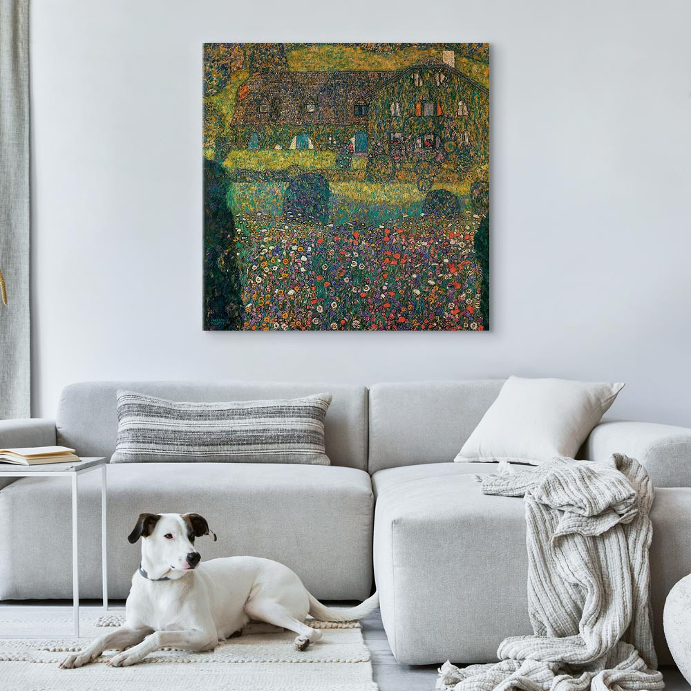 home24 Canvas afbeelding Country House vilt groen/multicolor 80 x 80 cm