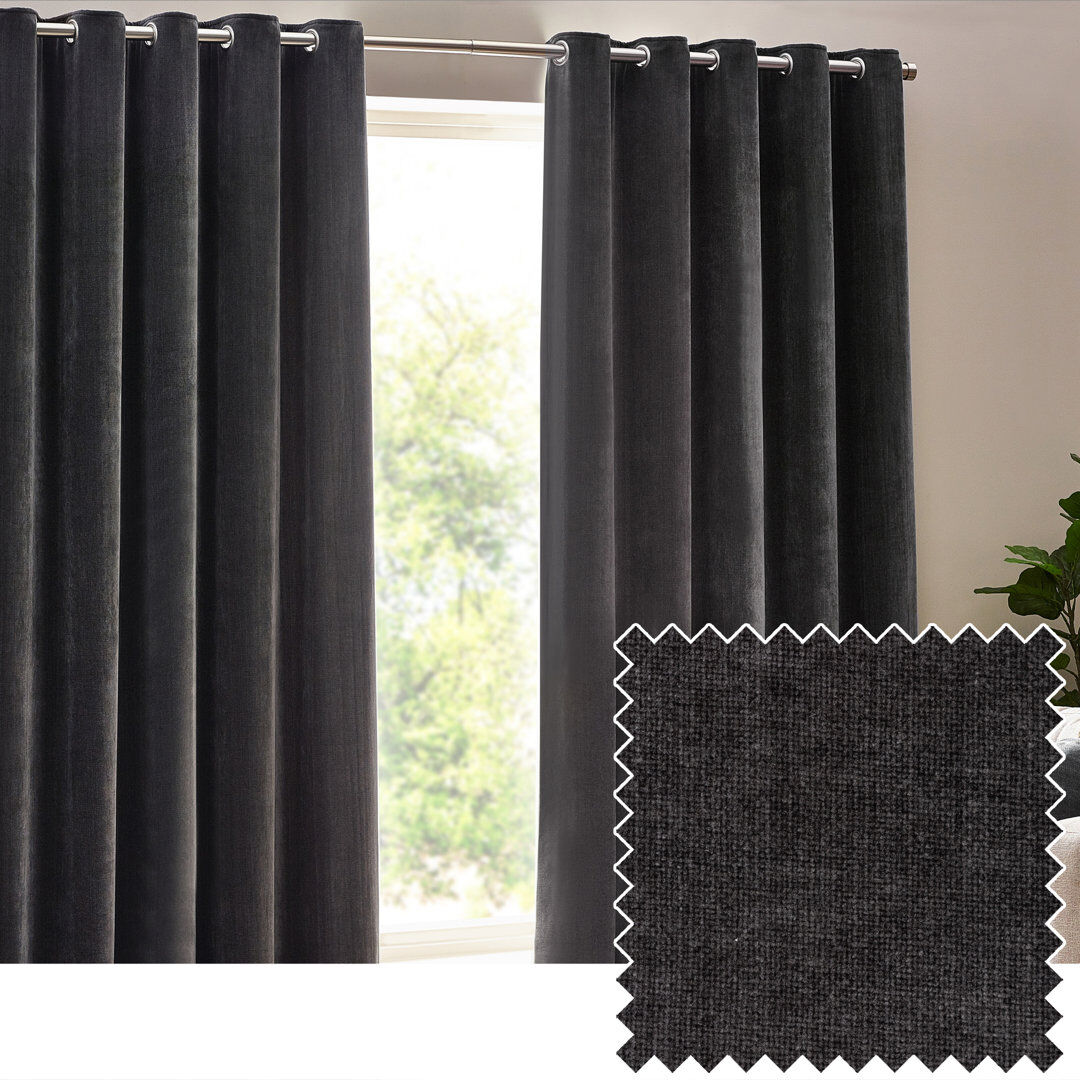 Yard Heavy Chenille Room Darkening Eyelet Curtains Charcoal 168cm Width x 229cm Drop