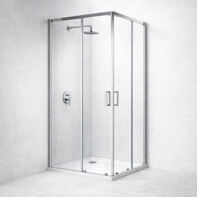 Eckdusche WELLTIME "New Trento", grau (chromfarben), B:120cm H:195cm T:120cm, Duschkabinen, Extrahohe 195cm, 6mm ESG, verbessertes Rollensystem