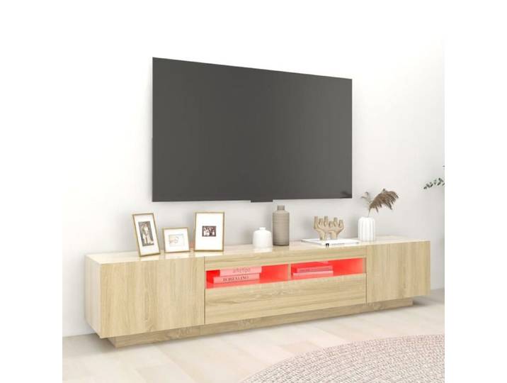 XINWO Meuble TV，Armoire TV Banc TV - avec lumières LED - Chêne sonoma 200x35x40 cm @510